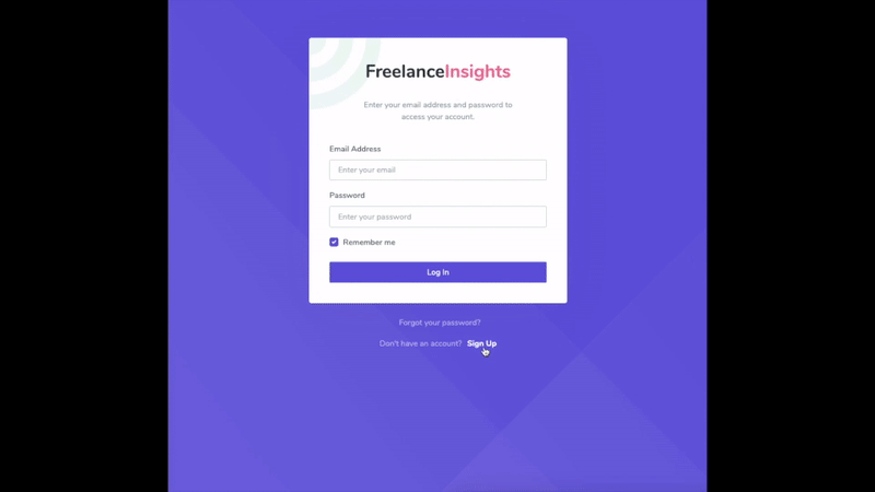 Demo of signup process